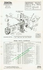 BEDFORD 30-40cwt TRUCK (1938-40) ZENITH 30VIG-2 CARB SERVICE BULLETIN/PARTS LIST