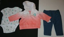 New Carter's 3m Girls 3 Piece Set Tropical Bird Hoodie Bodysuit Top Pants 