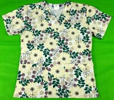 ScrubWear white multicolor leaf floral print women's scrub top size xs