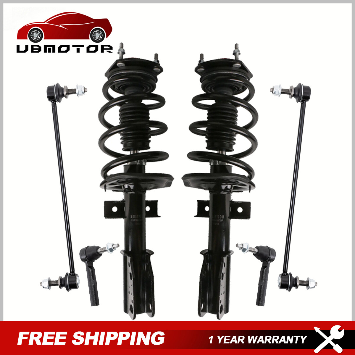 GMC Acadia Chevy Traverse Buick Enclave Front Strut Shocks Sway Bar Tie Rod Kit  