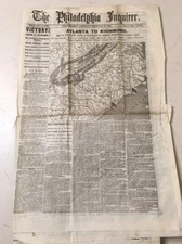 Original Civil War Newspaper Philadelphia Inquirer Map Atlanta To Richmond