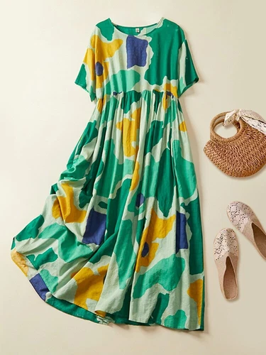 Plus Size Beach Floral Dress Cotton Ladies Dresses Loose Summer Casual Long - Picture 14 of 17