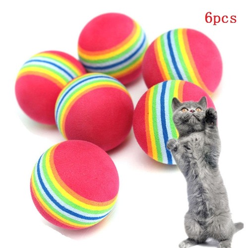 6Pcs Cat Rainbow Ball Toy Colorful Cat Toy Ball Interactive Cat Play Chewing AU - 第 1/6 張圖片