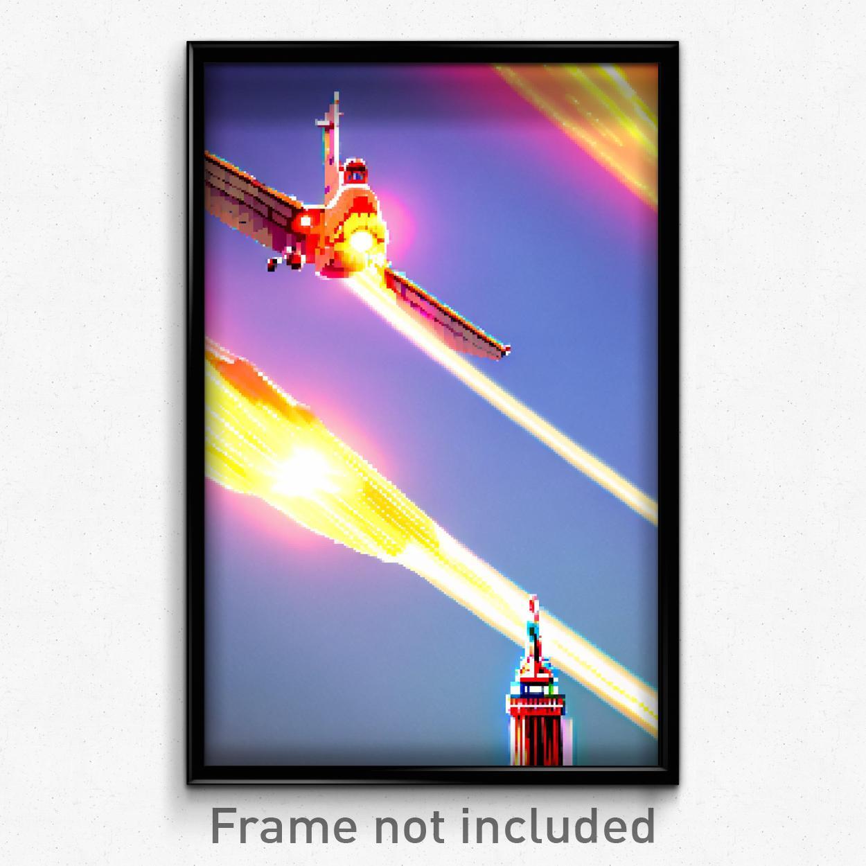 Pixel Art Poster - Flying Landmark (8 Bit Psychedelic Trippy Video Game Print)