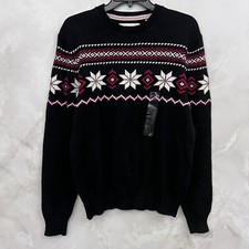 WEATHERPROOF Men's Black Combo Cable Knit LS Crew Neck Cotton Sweater Sm-2XL