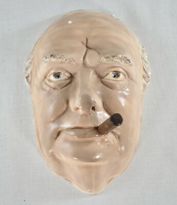 VINTAGE GIPS WINSTON CHURCHILL WANDMASKE PLAKETTE BOSSONS KOPF STIL