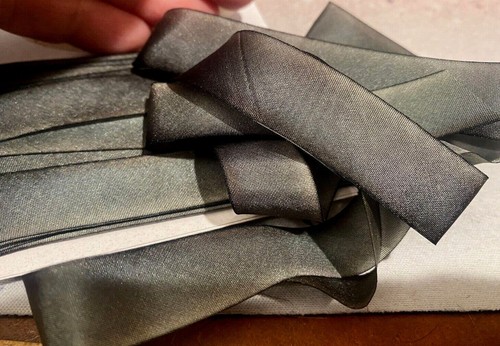 silk ribbon 1/2" bias hand dyed 1yd made in USA gray mink - Picture 3 of 3