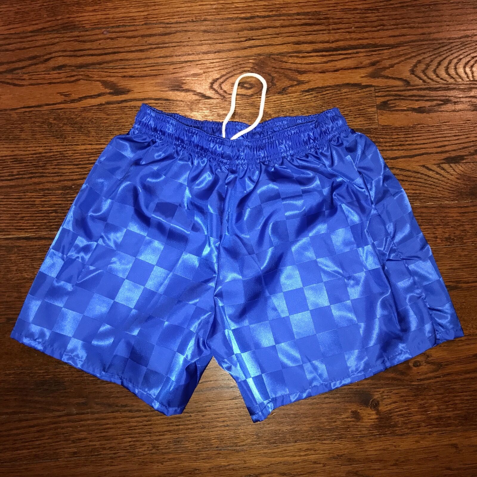 NEW Vtg 80s Soccer Shorts C.S. Blue CHECKERED Nylon 4