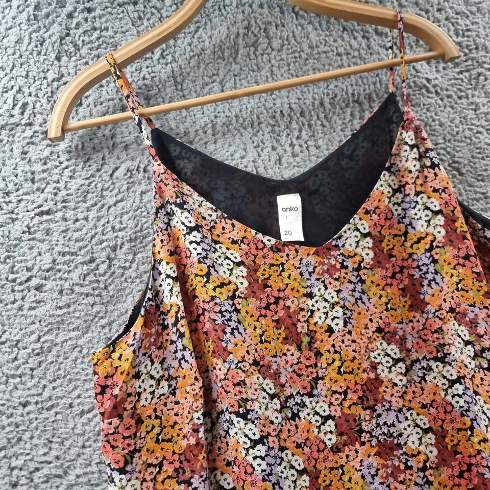 ANKO Womens Tank Top Size 20 Orange Floral Sleeveless V-neck Casual - Image 2 of 4