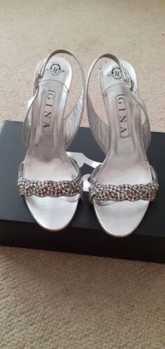 Gina Naomi  Swarovski Crystal High Heel Silver Evening Sandals 6.5 UK/EU39.5 - Afbeelding 1 van 12