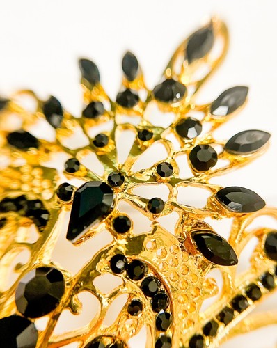 Black Crystal Masquerade Mask with Stick, Gold Masquerade Mask, Prom Party Mask - Picture 5 of 6