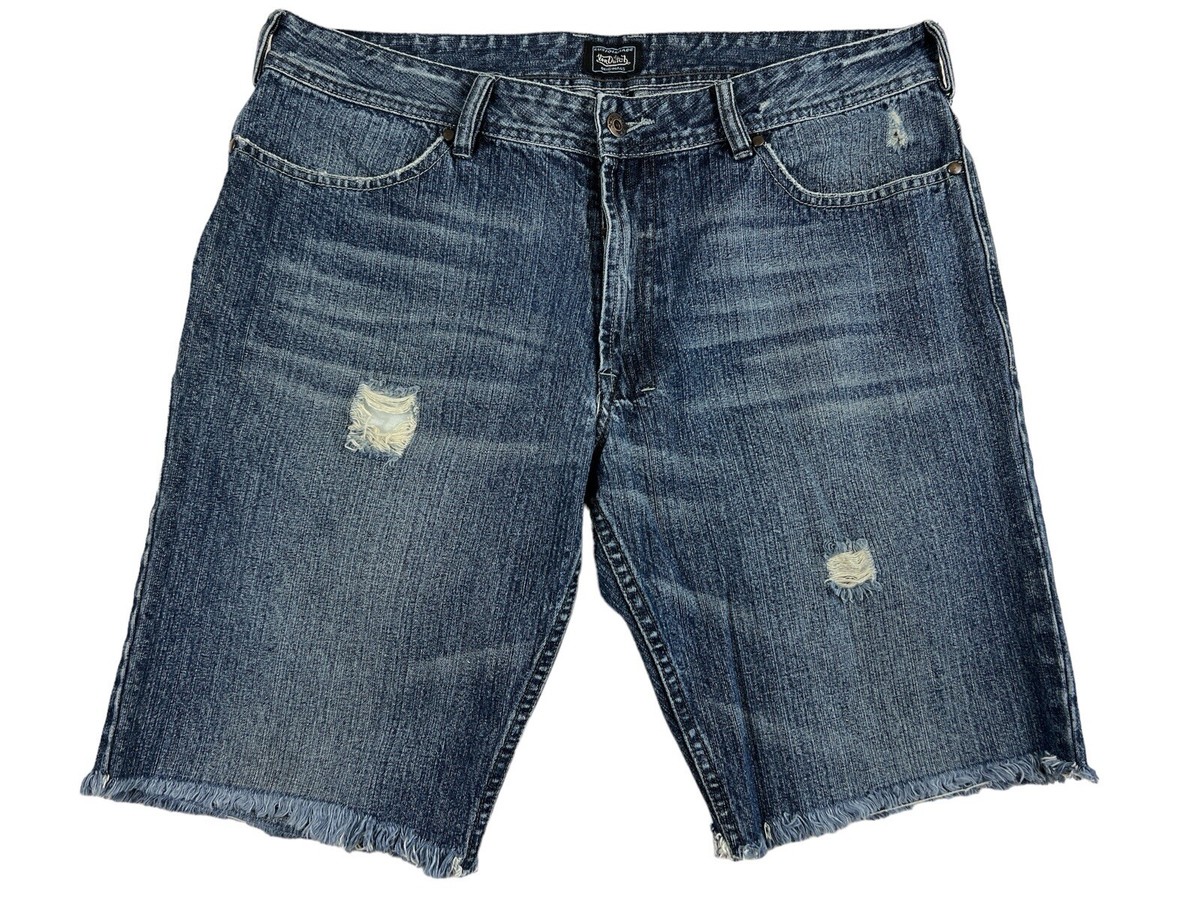 Von Dutch Originals Men Blue Denim Flat Front Shorts Sz 38