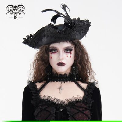Devil Fashion Women Black Gothic Lace Applique Feather Cosplay