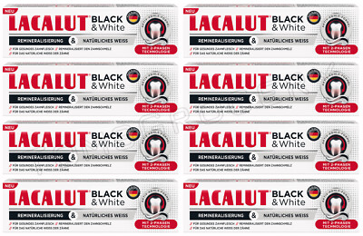 8 LACALUT BLACK & WHITE Daily Charcoal Whitening Toothpaste Made in Germany 75ml