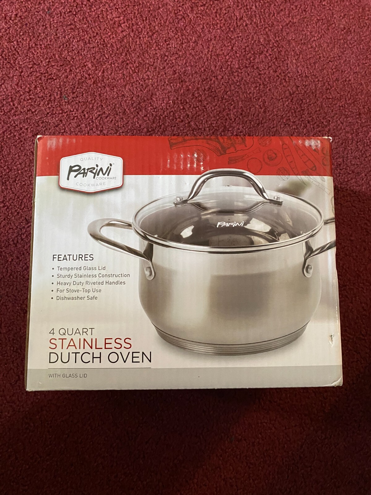 Parini 4 Quart Stainless Steel Dutch Oven with Glass Lid NEW 857946003516 eBay