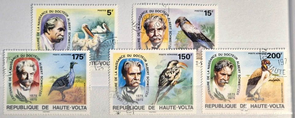 Upper Volta 1975 - Birth of Albert Schweitzer 1875 5x Birds Stamps Burkina Faso - Image 2 of 3