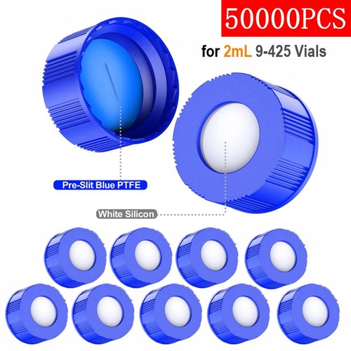 50000x 9-425 Sample Vial Screw Caps Blue PTFE & White Silicone Pre-Slit Septa US - Picture 29 of 29
