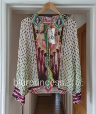 ZARA Camicia Top Chiffon Stampata Chiffon con Nappe in Piuma M Oversize Estate