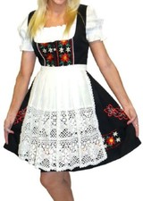 M 12 Black Dirndl German Dress Short EMBROIDERED Waitress Hostess Oktoberfest