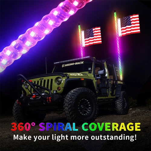 2x 3ft RGB LED Whip Lights Antenna Flag for ATV UTV Can Am X3 Polaris RZR 1000 - Picture 5 of 19
