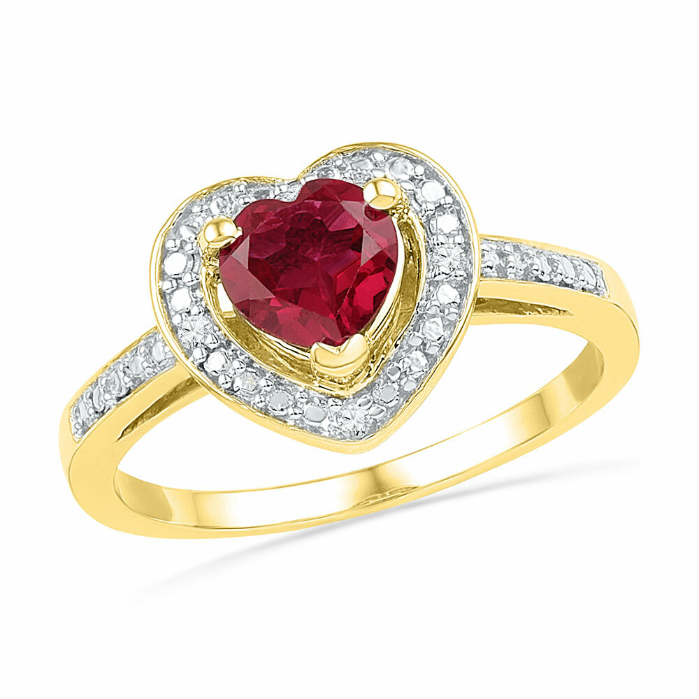 10k Yellow Gold Womens Round Lab-Created Ruby Heart Fashion Ring Cttw