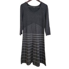 Nine West Sweater Dress Womens Medium Midi Grey White Office Church