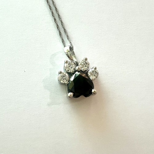 925 Sterling Silver Paw Pendant For Dog Dads And Dog Mom Black And White Zircon - Picture 3 of 5