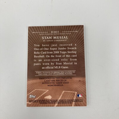 2008 Topps Sterling Stan Musial Game Used Jumbo Patch Jersey #1/1 
