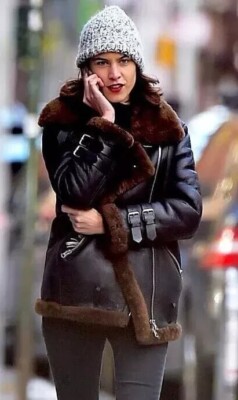 Women B3 Bomber Black RAF Aviator Flying Shearling Fur Real Leather Jacket Coat