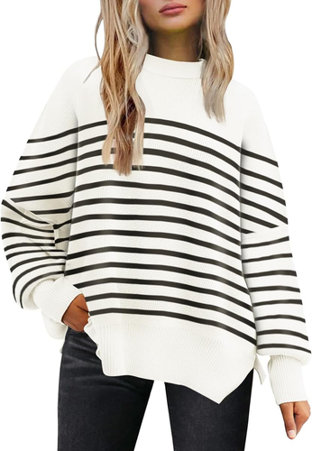 Women'S Oversized Batwing Sweaters 2024 Fall Outfits Crewneck Ribbed Knit Side S - 第 1/12 張圖片