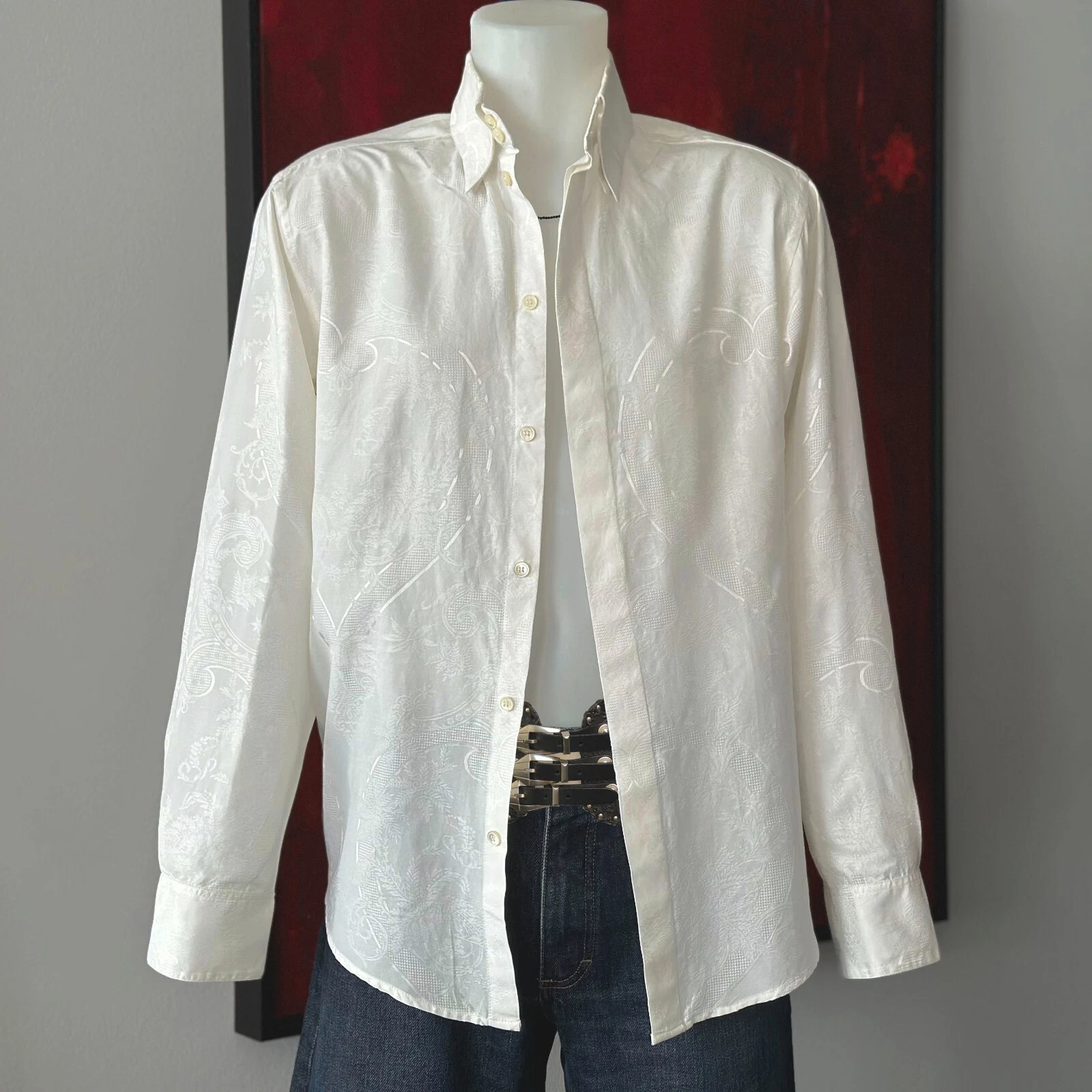 Camicia GIANNI VERSACE bianca stampa floreale e cuore cotone da S S 1998