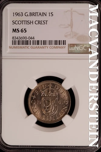 Great Britian:1963 Scottish Crest Shilling-NGC MS 65 Brilliant Unc #SLG215