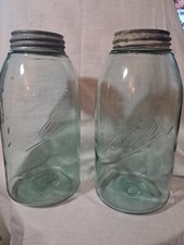 1890's 2 Ball "Only" 3-L Blue Bubbley Mason Jars With Zinc Lid 64 Oz Half Gallon