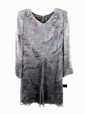 NWT LIZ CLAIBOURNE Midi Shift Dress Women 10 Gray Chiffon Ruffled Hem Evening