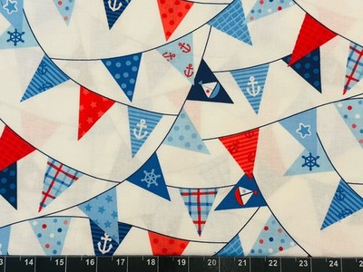 Tina Scrap 9''x21'' Anchor Nautical Ship Boy Flags Blue First Mate FABRIC COTTON