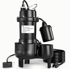 1HP 6600 GPH Submersible Sewage Pump, Heavy Duty Cast Iron Effluent Pump with Au