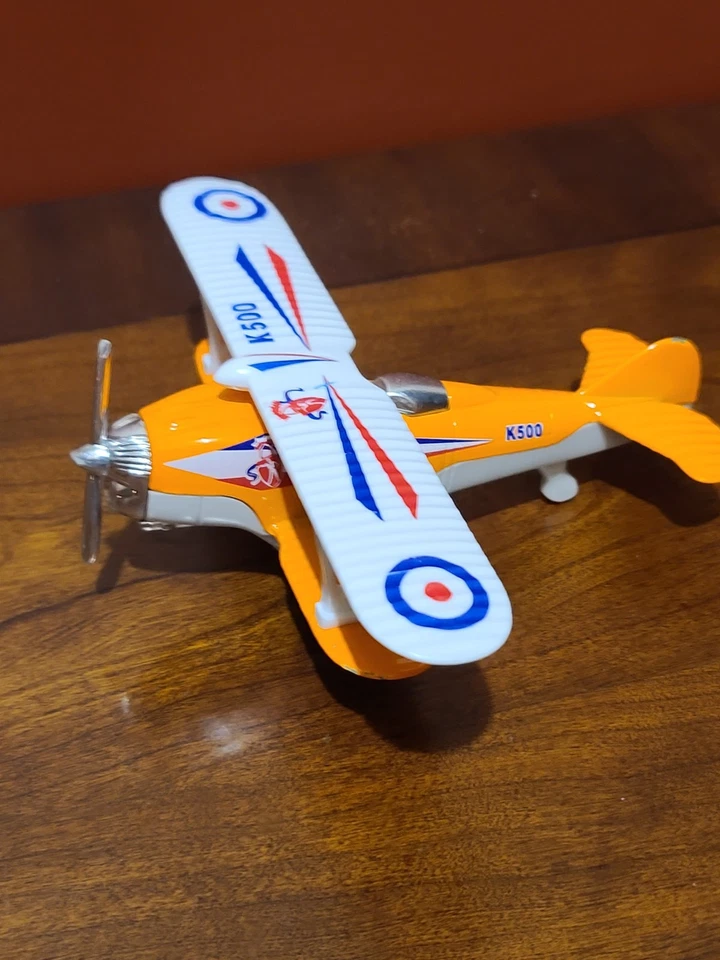Daron K500 Die-Cast Biplane Pullback Toy Bi-Wing plane Airplane Orange - Image 4 of 4
