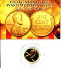 1943 24KT GOLD PLATED LINCOLN WWII STEEL PENNY Collectors Coin Free Shipping