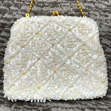 Vtg Richere Walborg Clear White Gold Beaded/Sequined Evening Bag Hong Kong-Small