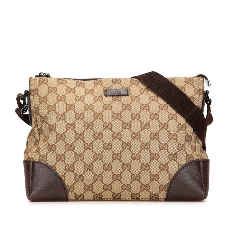 Gucci GG Canvas Crossbody Shoulder Bag in Beige Brown Leather for Women