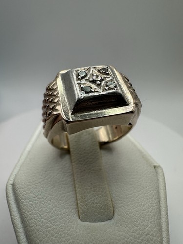 10k Yellow Gold Diamond Antique Size 6 Ring Men Women Pinky Signet Vintage - Picture 1 of 13