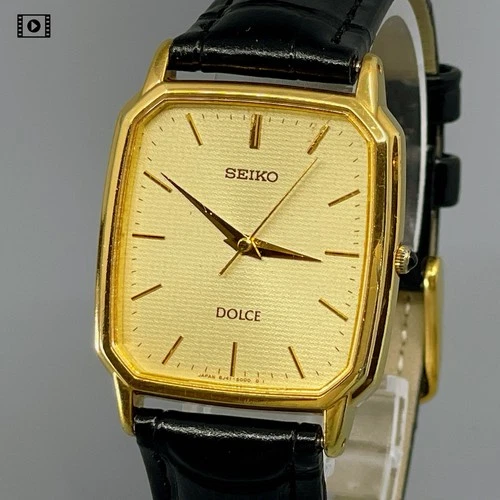 Vintage 1996 [N Mint] SEIKO Dolce 8J41-5000 Gold Mens 27mm Qz Watch - US Stock