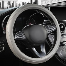 High-Grade Gray Genuine Leather Steering Wheel Cover for Men Women,Real Cowhide
