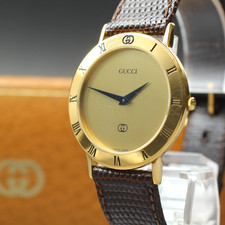 [Exc+5 w/Case] GUCCI 3000M 33mm Gold Dial Quartz Men's Watch From JAPAN