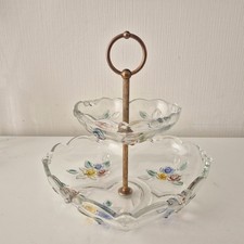 Vintage Walther Glas Etagere Herzform Herz 2-st&ouml;ckig Rosen Motiv Retro 70er
