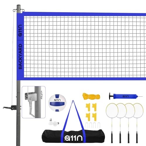 A11N Outdoor Volleyball and Badminton Combo Set - Includes Adjustable Blue