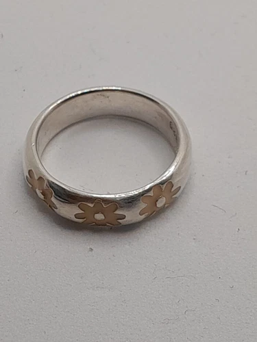 Flower Ring Cream Enamel Daisy size L Vintage 925 Silver Jewellery Y2K NOS