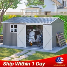 10' x 12' Outdoor Storage Shed, Large Metal Outdoor Tool Storage with Windows