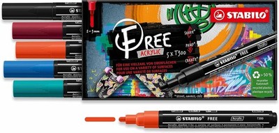 STABILO Acrylmarker FREE Acrylic T300 Rundspitze Urban 5 verschiedenen Farben