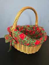 Gold Wicker Basket Liner Holiday Christmas Fall Gift Handled Woven Display Oval